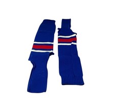 Vintage Blue w White  Red Stripes Baseball Stirrup 17  Nylon Socks 1 Pair USA