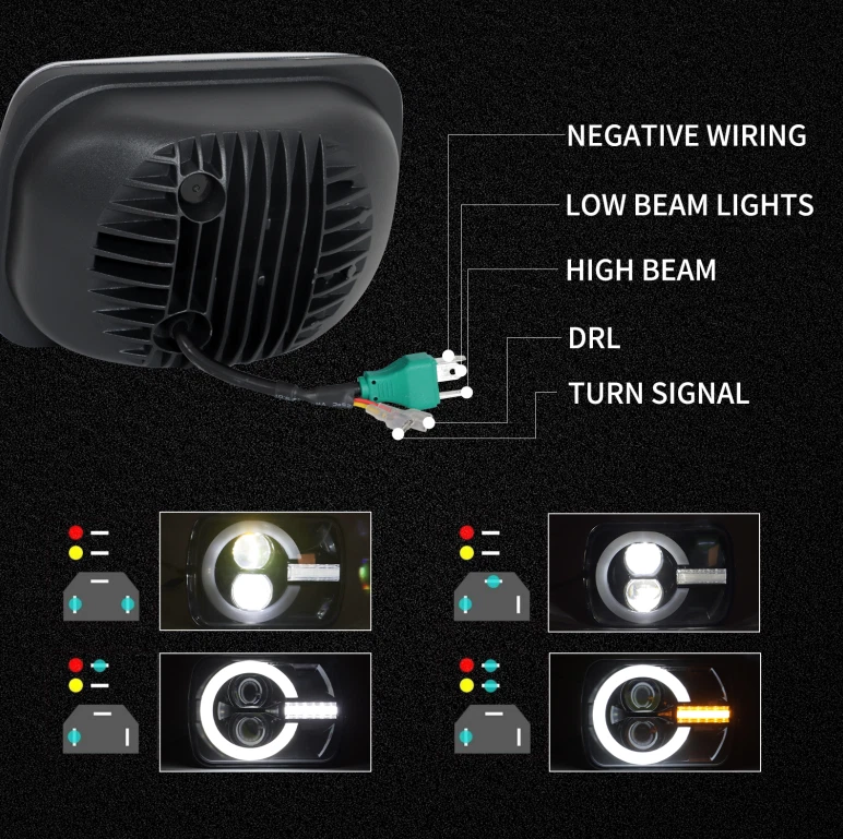 一对 5X7" 7x6 英寸 LED 车头灯高/低光束 DRL 适用于日产硬体 D21 拾音器 — 第 3/4 张图片
