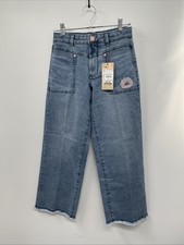 Scotch  Soda Amsterdam Jeans Girls 12 Blue Denim Cotton Wide Leg Frayed Hem NWT