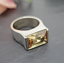 wunderbarer Citrin Ring honiggelb eckig schlicht 925er Silber RG.57 massiv
