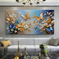 Spring Flowers And Light Blue Butterflies Canvas Painting Canvas Wall Art Poster