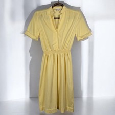 Vintage Yellow Button Front Midi Dress Short Sleeve Elastic Waist Women Medium?