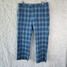 Lauren Ralph Lauren Plaid Pants 35x25 Blue Linen Blend Cropped Coastal Preppy