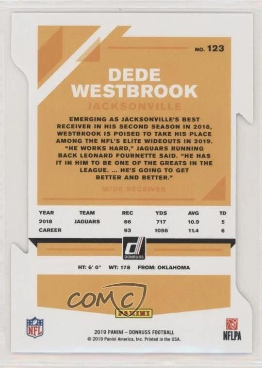 2019 Panini Donruss Press Proof Gold Die-Cut /25 Dede Westbrook #123 - Image 2 of 2