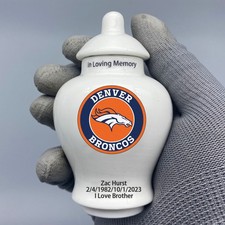 Ceramic Football Urn Denver Broncos Theme, Custom Text