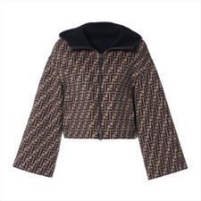 FENDI Zucca Wool Jacket Women  s Brown Size 38 Reversible Cropped