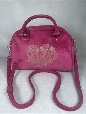 JUICY COUTURE Queen Couture Velour Satchel Bowler Bag Raspberry Tart