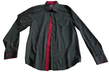 Flex Mens Luxury Collection Button Down Shirt Black Size M Solid Collared Button
