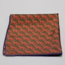 Seaward  Stearn NWOT 100 Silk Pocket Square In Green with Orange Fox Print
