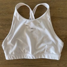 ALO Yoga Ripped Warrior Sports Bra High Neck Cross Back-White-Sz Lg-Workout Gym