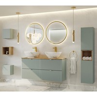 BadmöBel Set 120Cm Waschtisch Waschbecken Spiegel Hochschrank GrüN Und Eiche