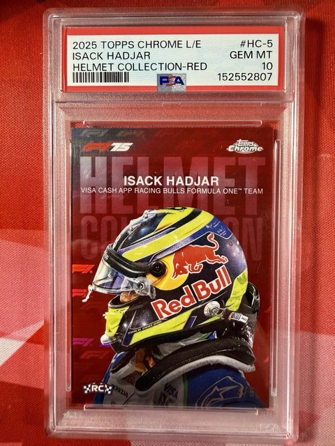2025 Topps Chrome F1 ISACK HADJAR Red Logofractor /5 Helmet Collection RC PSA 10