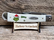 CASE XX  TRAPPER KNIFE w COLOR SCRIMSHAW by HARBOUR - GRINCH
