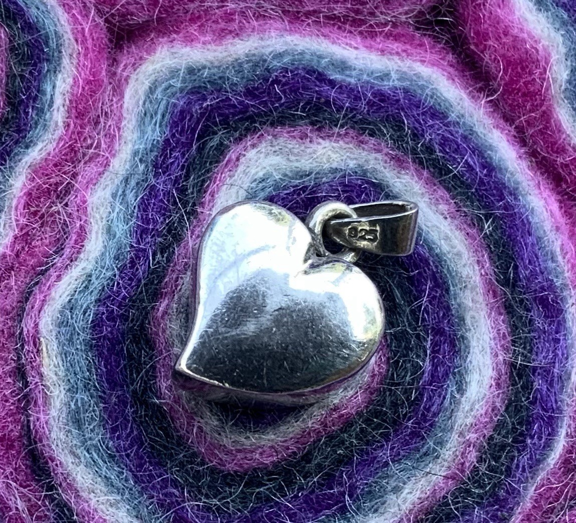 Vintage Sterling Silver Offset Solid Puffy Heart … - image 3