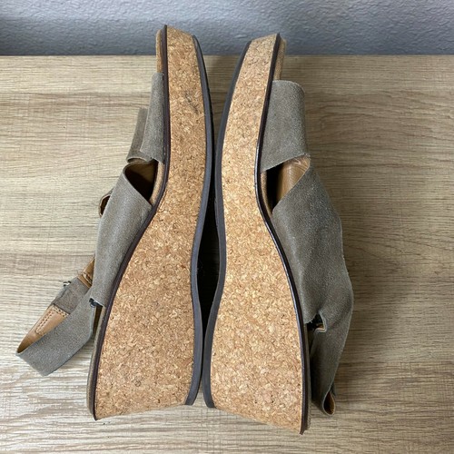 Clarks Rosamund Dune Tan Suede Hook And Loop Cork Wedge Sandals 11 M - Picture 4 of 9