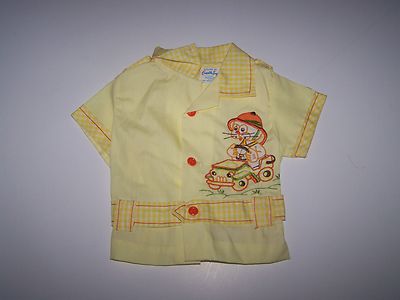 VINTAGE BABY BOY LIGHT YELLOW WITH CUTE EMBROIDERY SHIRT (FOR LARGE DOLL) 