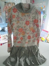 NWT Naartjie Royal Rose Hooded Dress W/Spot Bubble Skirt Oatmeal Melange SZ 9