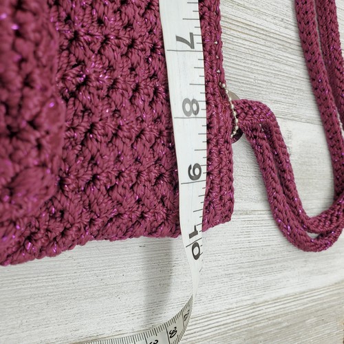 The SAK Double Strap Handbag Plum Purple Crocheted Zip Closure Preowned Charm - Picture 14 of 16