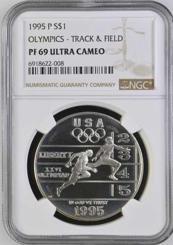 1995 P OLYMPICS - TRACK & FIELD $1 - NGC PF69 UC - SILVER COIN BROWN LABEL - Picture 7 of 8
