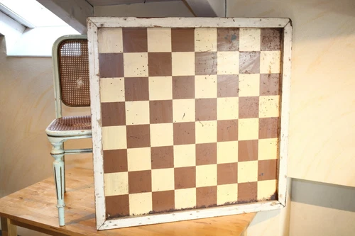 Large Chess Board Large Antique, Tin + Wood, Wall Decoration, Picture 97cm x 97cm