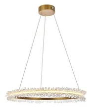 Gold Modern Crystal Chandelier Foyer Dining Room Kitchen LED Light Fixture 34"