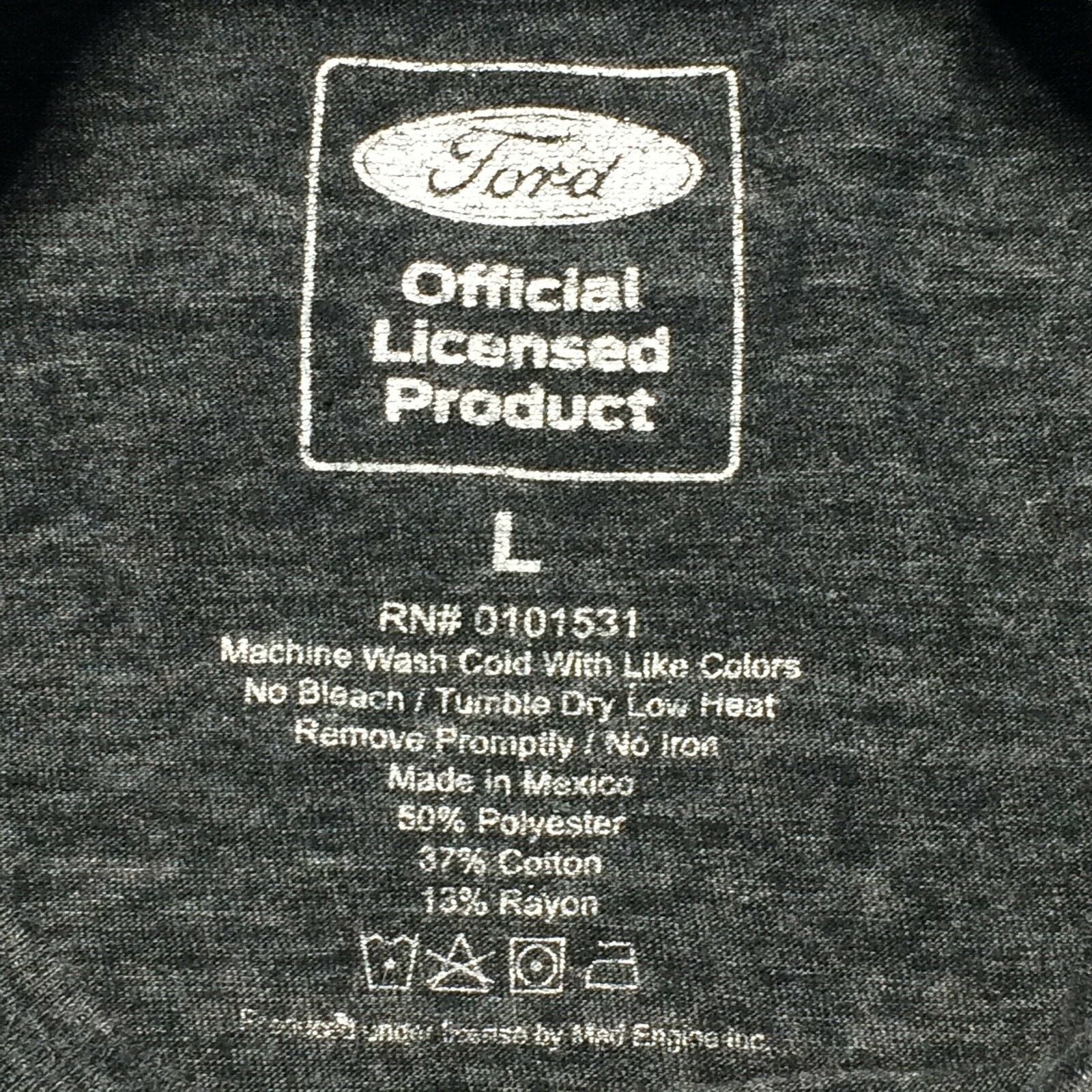 PONY Camicia Ford Mustang Uomo Taglia Large Grigio Scuro Manica Corta Licenza Ufficiale