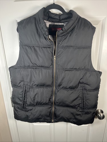Puffer Vest Plaid Lining Mens Mid Weight Merona Black XL 3 Pocket Comfortable