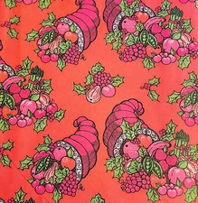 VTG CHRISTMAS WRAPPING PAPER GIFT WRAP CORNUCOPIA PINK RED NOS