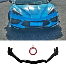 For 20-25 Corvette C8 Z51 Z07 Canard Style Gloss Black Front Bumper Lip Splitter