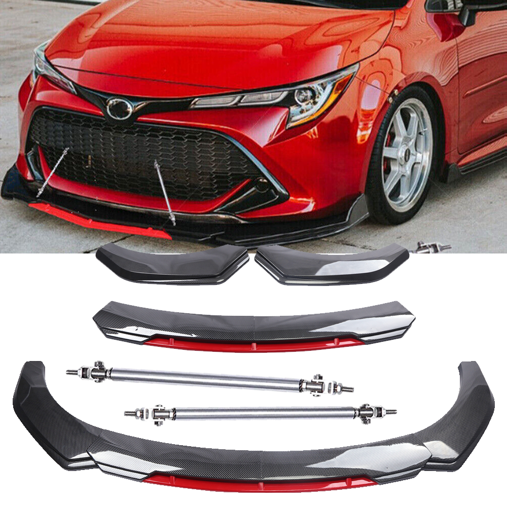 For Toyota Corolla Front Bumper Lip+Spoiler Splitter Strut Rods /Carbon Fiber