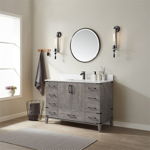 Zaragoza 48" Single Sink Bathroom Vanity White Stone Top in Gray with