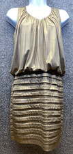 Cache Womens 0 Gold Metallic Bodycon Dress Mini Cocktail Evening Pleated