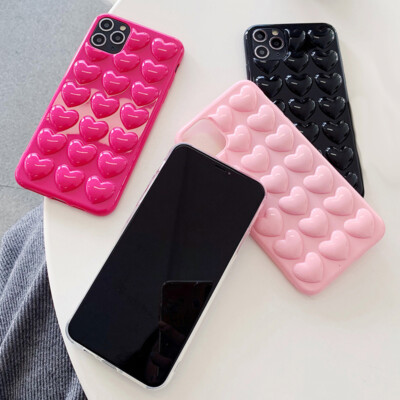Cute 3D Love Heart Phone Case For iPhone 17 16 15 14 Pro Max