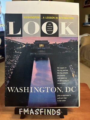 JS 1960 WASHINGTON DC TOURIST MAP INSIDE April 26 LOOK MAGAZINE No Label