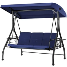 3-Seat Outdoor Converting Swing Chair w/ Canopy Outdoor Porch Swing Chair &Stand