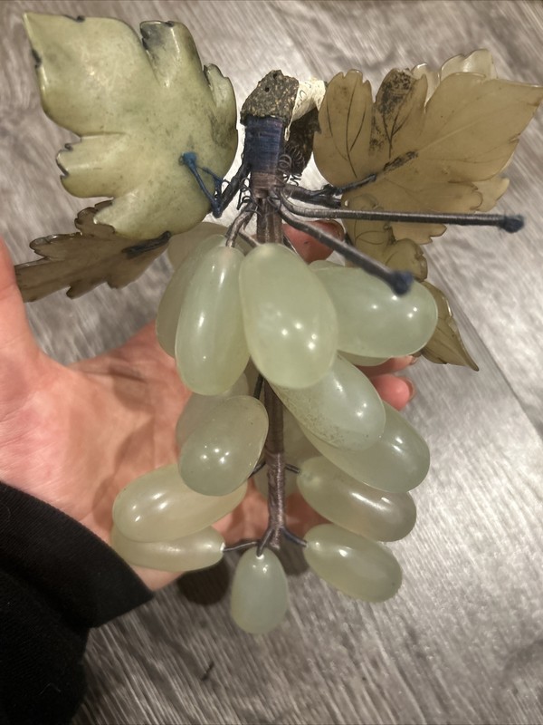 Chinese Carved Jade Grapes Stone MCM Vintage Fruit Art Decor 7” Republic China