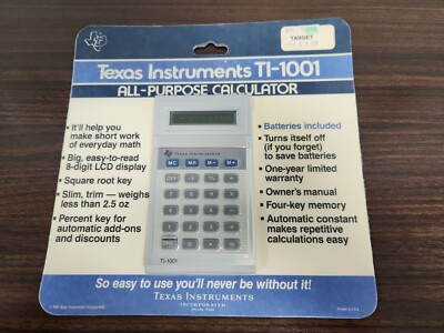 Vintage TEXAS INSTRUMENTS Calculator TI-1001 Sealed in Package 1981 NIP NIB