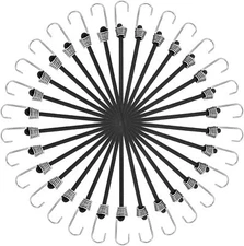 30 Pieces Mini Bungee Cords with Hooks 9 Inch Heavy-Duty Black Small Rubber Bung