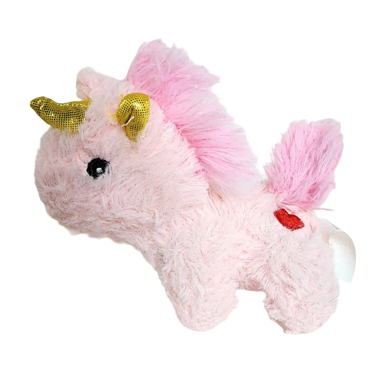 Dollar General Pink Fluffy Unicorn Plush Stuffed Animal Gold Sparkle Heart  Detai