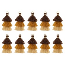10PCS Tiny Tri-Layered Tassels Bohemian Keychains Brown/Coffee/Khaki 