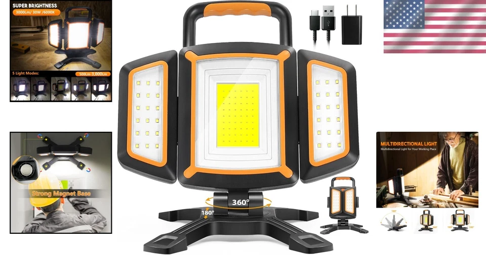 3000 Lumen Rechargeable Work Light - Waterproof Magnetic Job Site Light - Image 2 of 4