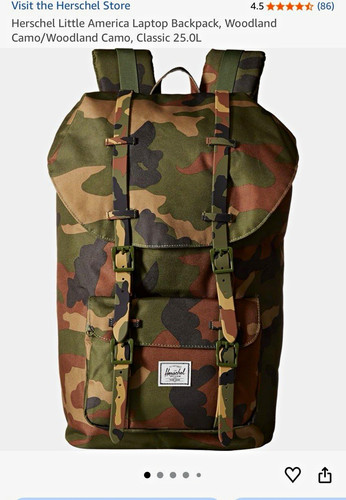Herschel Little America Backpack Laptop Sleeve Padded Buckle Woodland Camo 25L