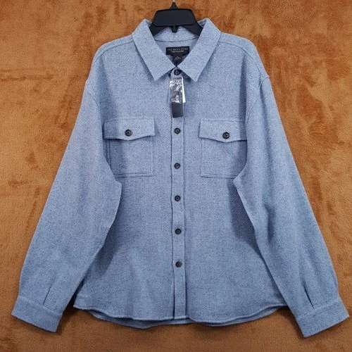 BLOOMINGDALES Jacket Mens XL Blue Gray Button Up Overshirt 100% Wool $248 - product listing photo