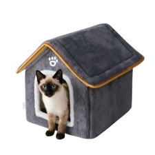 Cat Beds for Indoor Cats,Dog House Indoor Soft Gray M:14.2 12.6 15.4in
