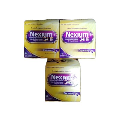 3 Pack-Nexium 24HR 14 Capsules w/ Esomeprazole Magnesium 20mg 6/27 Dented Box