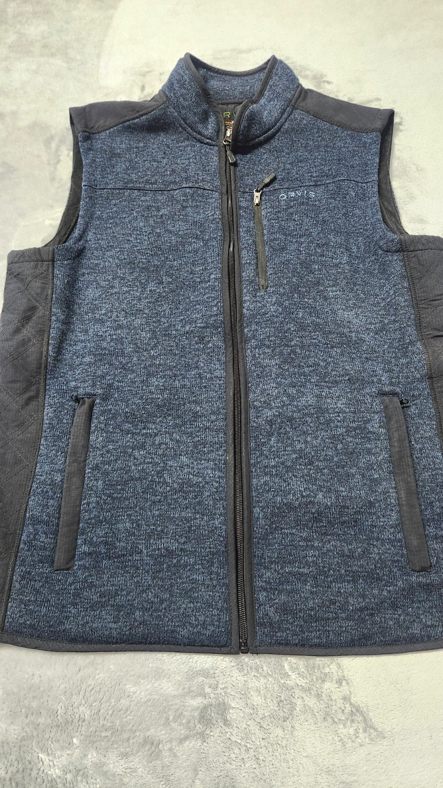 Orvis Mens Large Navy Blue Full Zip Nylon Blend Vest Hiking Fishing Outdoors