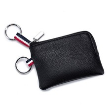 Black Genuine Leather Men Woman Keyrings Coin Purse Change Wallet Card Holder