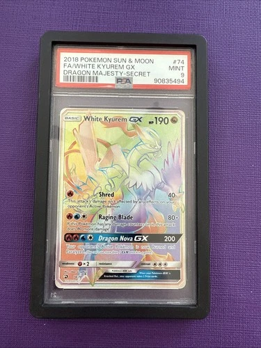 Pokemon White Kyurem GX Rainbow Dragon Majesty Card 74/70 Secret Rare PSA 9