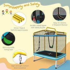 3-in-1 Kids Trampoline 6FT Rectangle Kid Trampoline w/ Swing Horizontal Bar