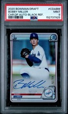 Bobby Miller 2020 Bowman Draft Chrome Draft Picks Auto Black /75 PSA 9 #CDABM